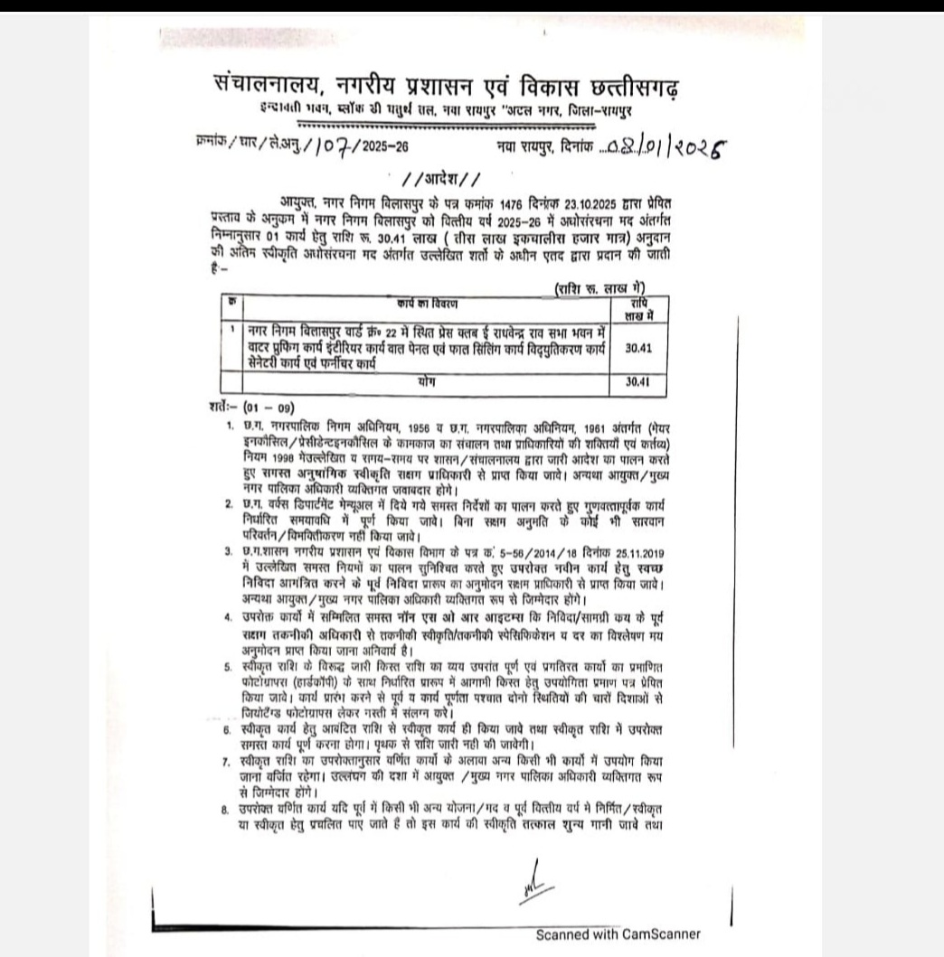 बिलासपुर प्रेस क्लब की मांग पूरी : डिप्टी सीएम के वादे के बाद सरकार ने जारी किए 30.41 लाख रुपए